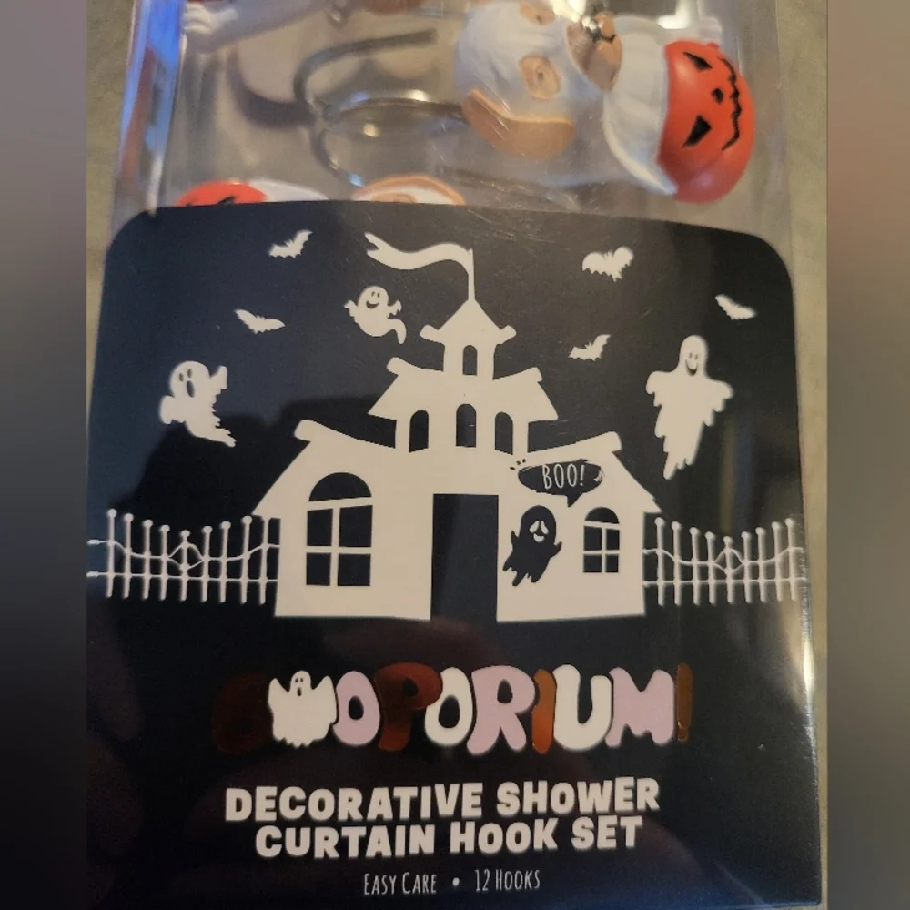 Brand new Halloween decorative shower curtain hooks - ghost dogs with pumpkins